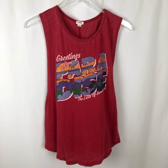 Garage Tops - Garage Women's Red "Greetings from Paradise" Tank